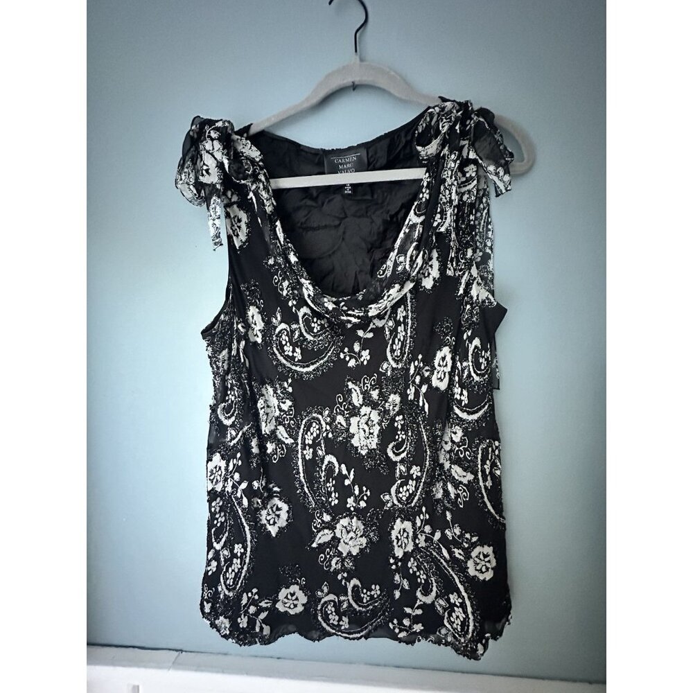 CARMEN MARC VALVO Black Beaded Dressy Top Size 1X Evening Formal Wear XL